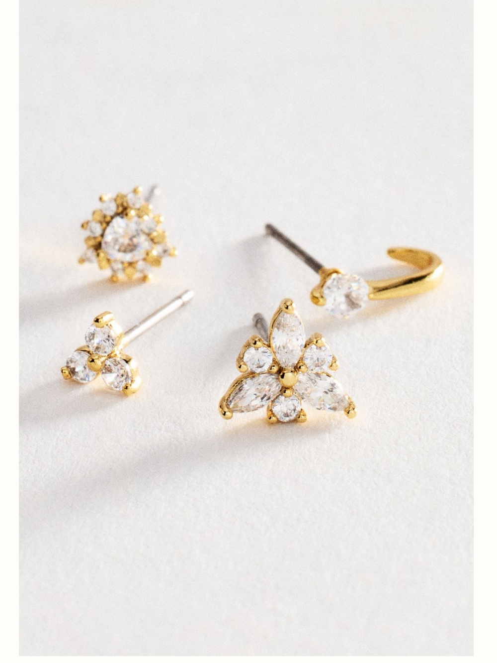 Anthropologie Gold Plated Stud Earrings New Dainty CZ Set of 4 - Picture 5 of 5